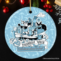 Full Steam Ahead to Fun Quote Ornament, Nostalgic Steamboat Willie Christmas Gift