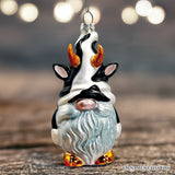 Whimsical Gnome Cow Handblown Glass Christmas Ornament, Cute Holiday Decor