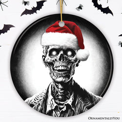 Ghastly Undead Zombie with Santa Hat Ornament, Eerie Christmas Gift for Horror Lovers