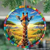 Giraffe Grace Stained Glass Style Ceramic Ornament, African Animals Christmas Gift and Decor