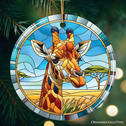 Giraffe Rendezvous Stained Glass Style Ceramic Ornament, African Animals Christmas Gift and Decor