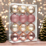 Glamorous and Cute Shiny Pink and Rose Gold Christmas Ornament Set, Glittered and Girly Feminine Holiday Baubles