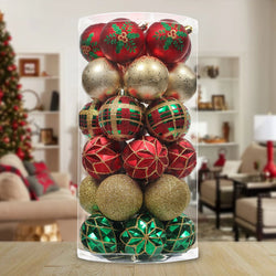 Graceful Ornament Bundle Set, Red, 30 Green and Gold Glittered Tree Baubles