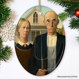 Grant Wood American Gothic Art Ceramic Ornament, Famous Painting Christmas Decoration Souvenir