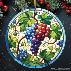 Grape Window Art Stained Glass Style Ceramic Ornament, Christmas Gift and Decor