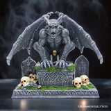 Grave Guardian Gargoyle Figurine, 7" Solar Powered Gothic Halloween Garden Statue