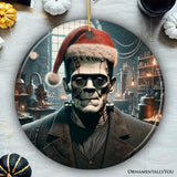 Grotesque Frankenstein with Santa Hat Ornament, Spooky Holiday Gift for Horror Fans