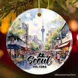 Illustrated Seoul South Korea Ceramic Ornament, Souvenir and Christmas Keepsake