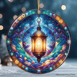 Illustrious Lantern Stained Glass Style Ceramic Ornament, Christmas Gift and Decor