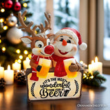 It's the Most Wonderful Time for a Beer Festive Figurine, 8" Snowman and Reindeer Christmas Party Statue