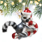 Lemur Draped in Christmas Fun Glass Christmas Ornament, Madagascar Ring Tailed Monkey