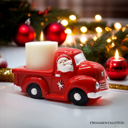 Red Truck with Santa Christmas Candle, Ceramic and Scented with an Invigorating Lemon Basil Fragrance