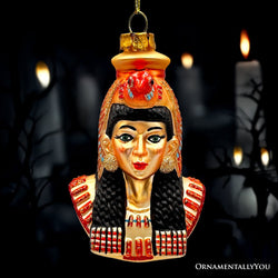 Majestic Cleopatra Glass Ornament, Egyptian Holiday Unique Handcrafted Christmas Decor