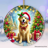 Majestic Golden Retriever with Santa Hat Ornament, Delightful Christmas Gift and Decor