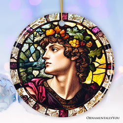 Masculine Beauty in Renaissance Italy Stained Glass Themed Christmas Ornament, Artistic Medieval Gift