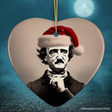 Melancholic Poet Edgar Allan Poe with Santa Hat Ornament, Eerie Christmas Gift for Literature Lovers