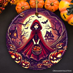 Mysterious Red Riding Hood in the Woods Ornament, Spooky Halloween Tree Decor