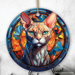 Mystical Feline Bewitching Cat Stained Glass Style Ceramic Ornament, Halloween Themed Christmas Gift and Decor