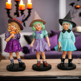 Mystical Victorian Witch Sisters Set of Three Figurines, Enchanted 6" Statues for a Bewitching Halloween Tabletop Display