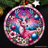 Mystical Yuletide Deer Pink Themed Ornament, Elegant Christmas Tree Decor