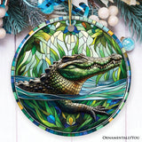 Nile Crocodile Stained Glass Style Ceramic Ornament, African Animals Christmas Gift and Decor