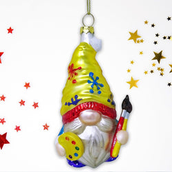 Painter Artist Gnome Glass Christmas Ornament