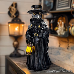 Plague Doctor Creepy Home Figurine, 8" LED Haunted Halloween House Statue