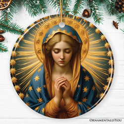 Praying Virgin Mary Ceramic Ornament, Religious Painting Christmas Decoration Souvenir