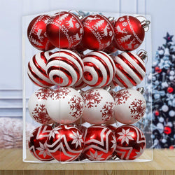 24 Red and White Ornament Balls, Assorted Christmas Glitter Baubles