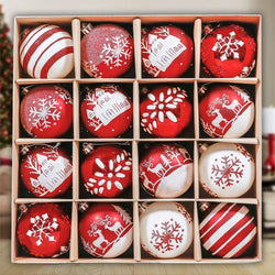 Red and White Shatterproof 16 Piece Christmas Ball Ornament Bundle, Candycane and Glittery Snowflakes