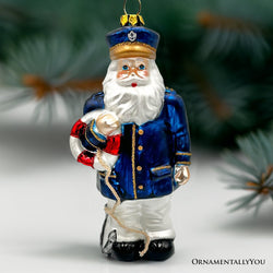 Santa the Ship Captain Glass Ornament, Gift for Boat Commander of the Seas