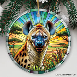 Savannah Scavenger Hyena Stained Glass Style Ceramic Ornament, Safari Animals Christmas Gift and Decor