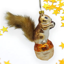 Squirrel and Nut Glass Christmas Ornament