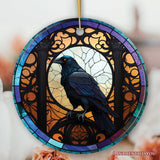 Stained Glass Creepy Dark Raven Ornament, Horror and Elegance