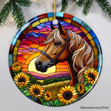 Sunset Horse and Sunflowers Ornament, Breathtaking Gift for Horse Lovers