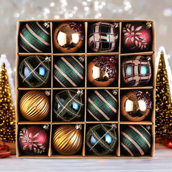 Touch of Gold Delightfully Glittered Ornament Bauble Set, Green, Blue, Bronze and Maroon 16 Piece Bundle