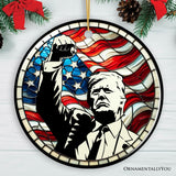 Trump with Raised Fist Stained Glass Christmas Ornament, American Pride Keepsake