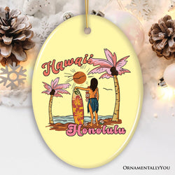 Unique Hawaii Cartoon Art Christmas Ornament, Holiday Gift for Surfers