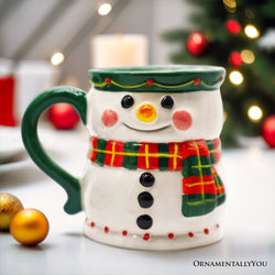 Wonderful Plaid Scarf Snowman 4" Ceramic Mug, Kitchen Christmas Drinkware Decoration