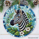 Zebra Stripes Safari Stained Glass Style Ceramic Ornament, African Animals Christmas Gift and Decor