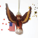 American Bald Eagle Patriotic Glass Ornament, USA Flag Christmas Decor