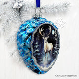 Arctic Animal Illustration Pinecone Glass Christmas Ornament Set