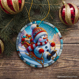 Arctic Sleigh Snowman’s Magical Ride Christmas Ornament, Handmade Frosty Winter Gift