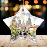 Artistic Austin Texas Christmas Ornament, Unique Ceramic Keepsake Souvenir and Gift