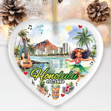 Artistic Honolulu Hawaii Christmas Ornament, Tropical Hawaiian Keepsake and Souvenir Gift