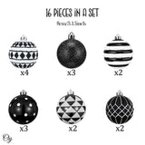 Black and White Monochrome Christmas Bauble Ornament Set, Emo or Gothic Tree Ideas