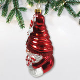 Candy Cane Gnome Glass Christmas Ornament