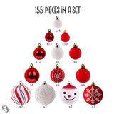 Christmas Paradise Ornament Bundle Mega Set, 155 Red and White Baubles with Many Themes