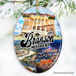 Culturally Vibrant Branson City Ceramic Ornament, Missouri Souvenir and Christmas Tree Decor