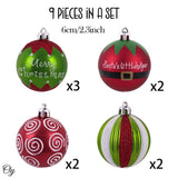 Elf Theme Christmas Ornament Set, 9 Baubles Green and Red